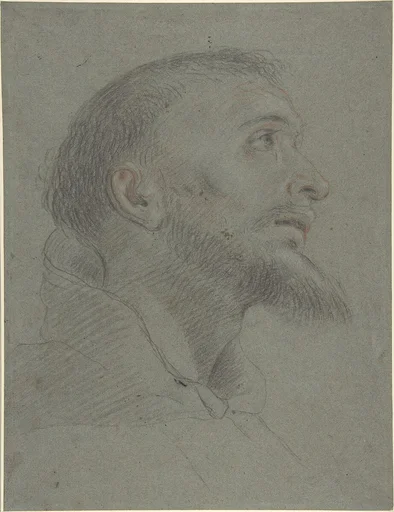 Bust-Length Study for the Head of Saint Francis in Near Profile Facing Right