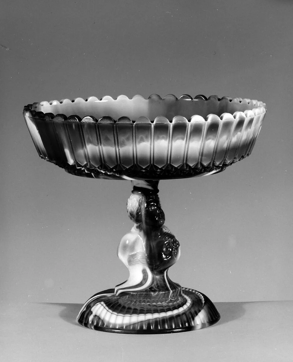 Purple marble glass compote — Challinor, Taylor and Company