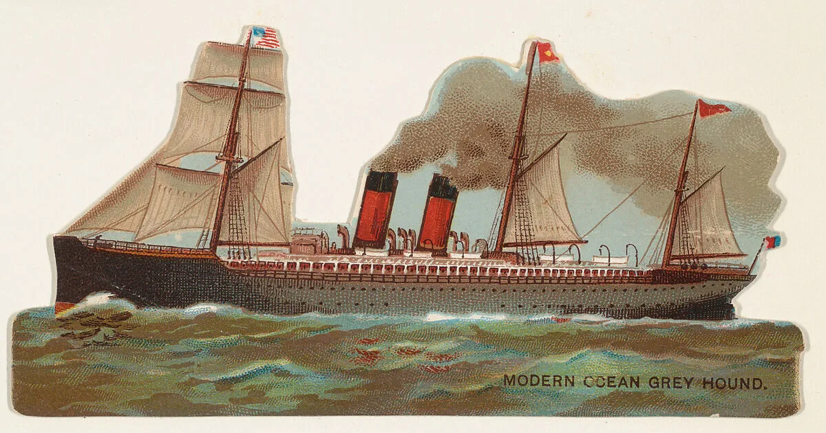 Modern Ocean Grey Hound, from the Types of Vessels series (N139) issued by Duke Sons & Co. to promote Honest Long Cut Tobacco — Knapp & Company|W. Duke, Sons & Co.|Giles