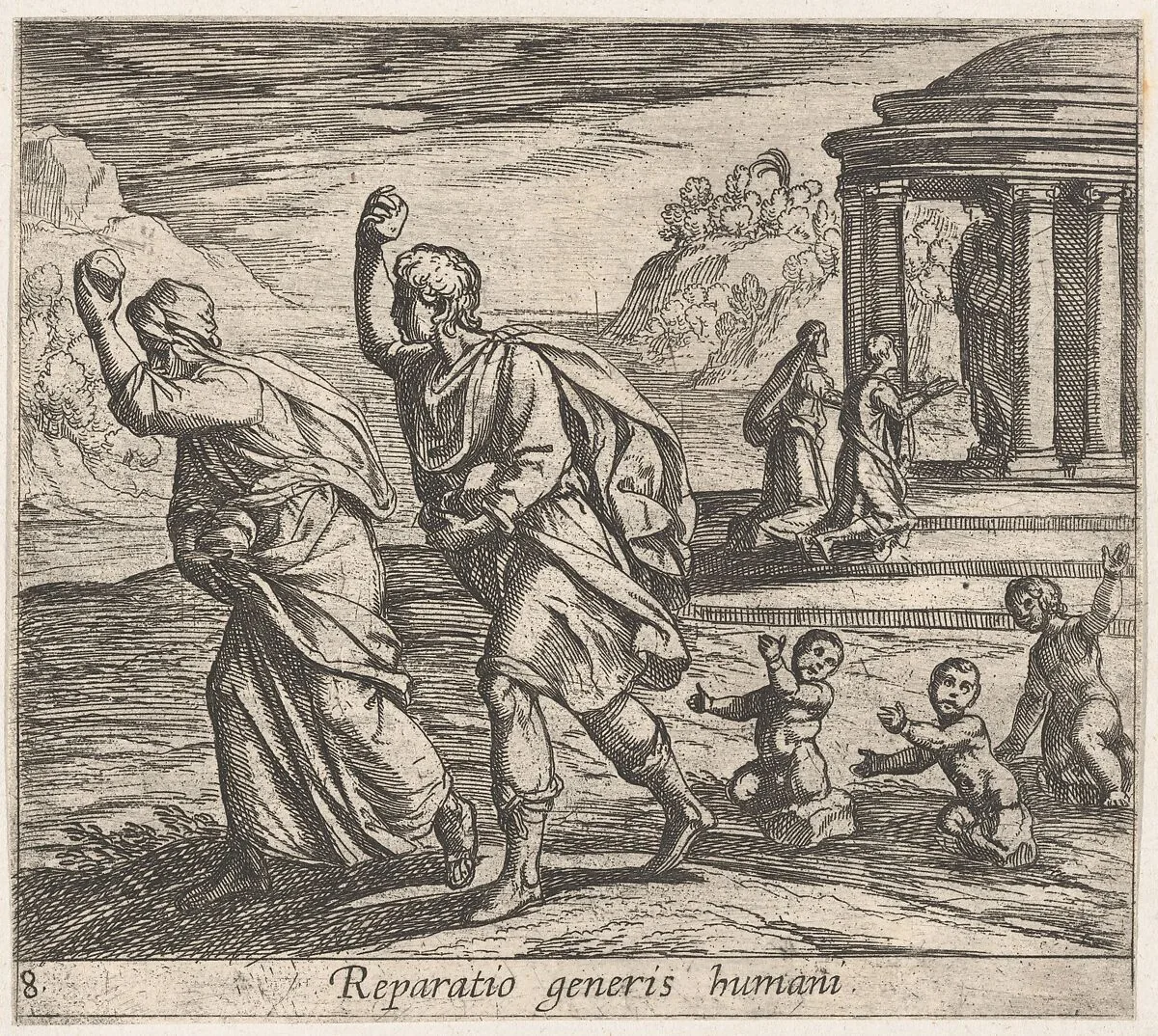 Plate 8: The Rebirth of Mankind (Reparatio generis humani), from Ovid's 'Metamorphoses' — Antonio Tempesta