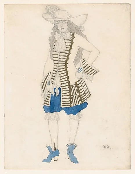 Costume Design for a Courtier, likely for the Ballet 'La Belle au Bois Dormant' (Sleeping Beauty), premiered at the Alhambra Theatre in London, 1921 — Léon Bakst