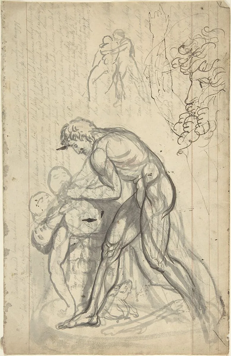 Sketchbook page with drawings of sculpture — Anonymous, British, 18th century