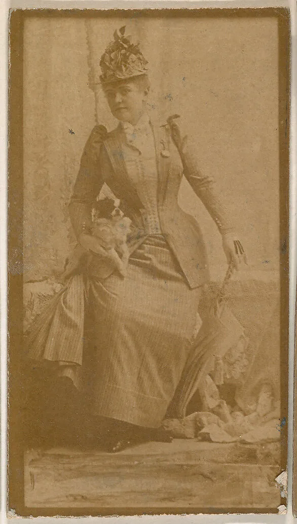 Actress holding dog and parasol, from the Actresses series (N664) promoting Old Fashion Fine Cut Tobacco — Unknown