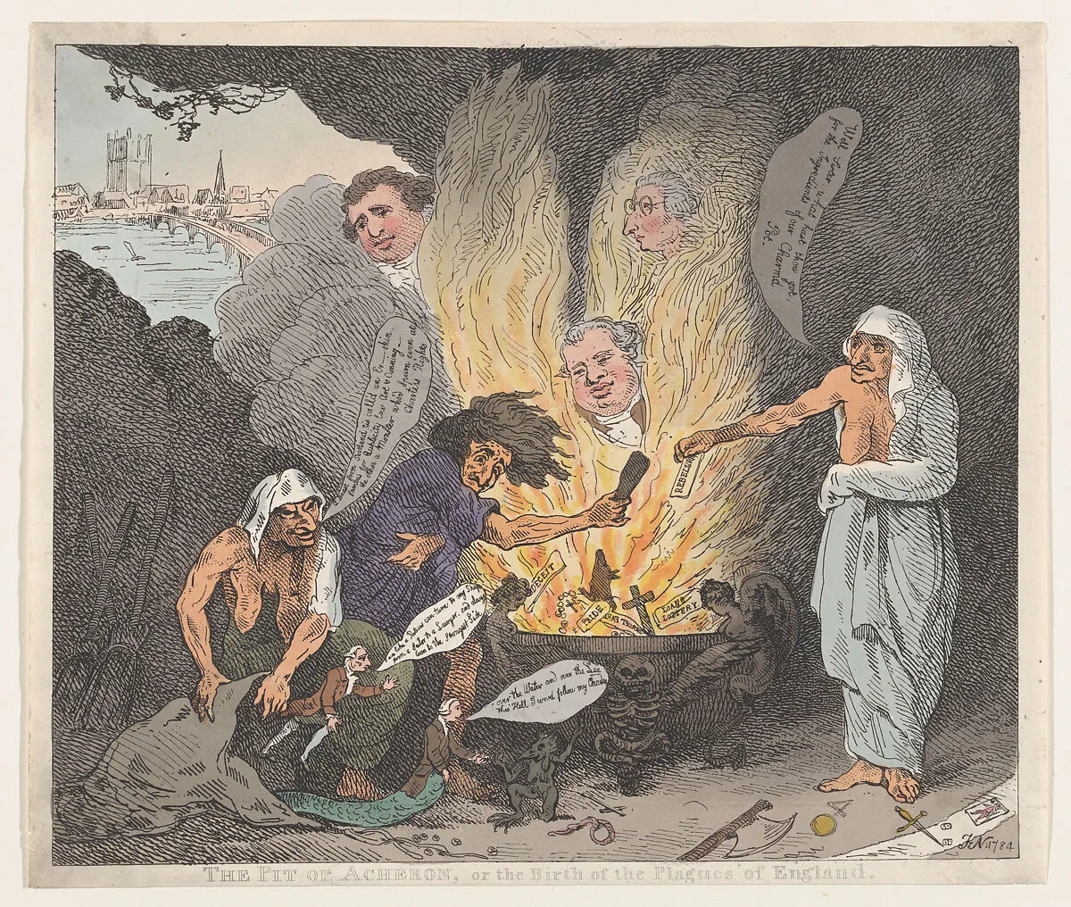 The Pit of Acheron or The Birth of the Plagues of England — Thomas Rowlandson|William Humphrey|Charles James Fox