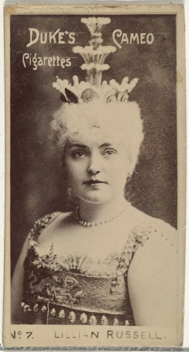 Card Number 7, Lillian Russell, from the Actors and Actresses series (N145-4) issued by Duke Sons & Co. to promote Cameo Cigarettes — W. Duke, Sons & Co.