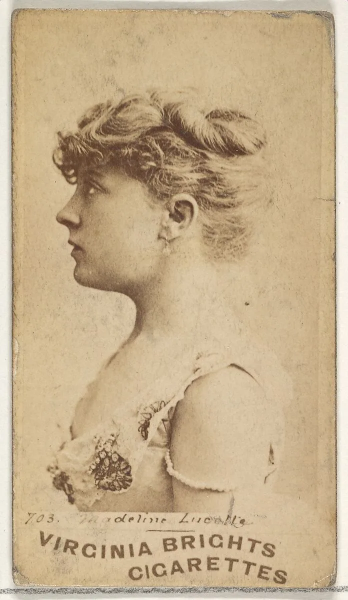 Card 703, Madeline Lucalle, from the Actors and Actresses series (N45, Type 1) for Virginia Brights Cigarettes — Allen & Ginter