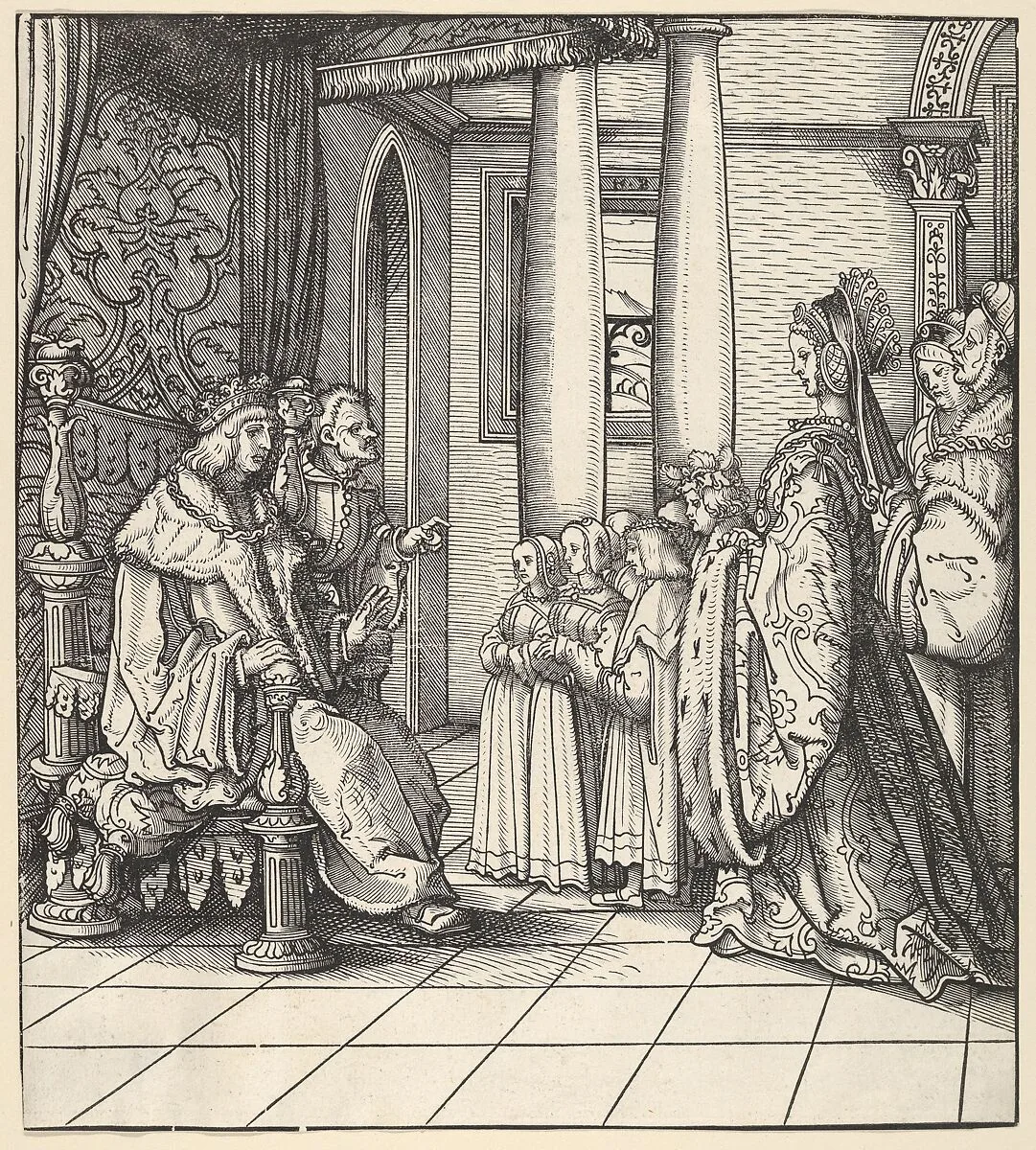 The White King Receiving His Daughter Margaret and the Children of King Philip, from Der Weisskunig — Hans Burgkmair|Jost de Negker|Marx Treitz-Sauerwein von Ehrentreitz