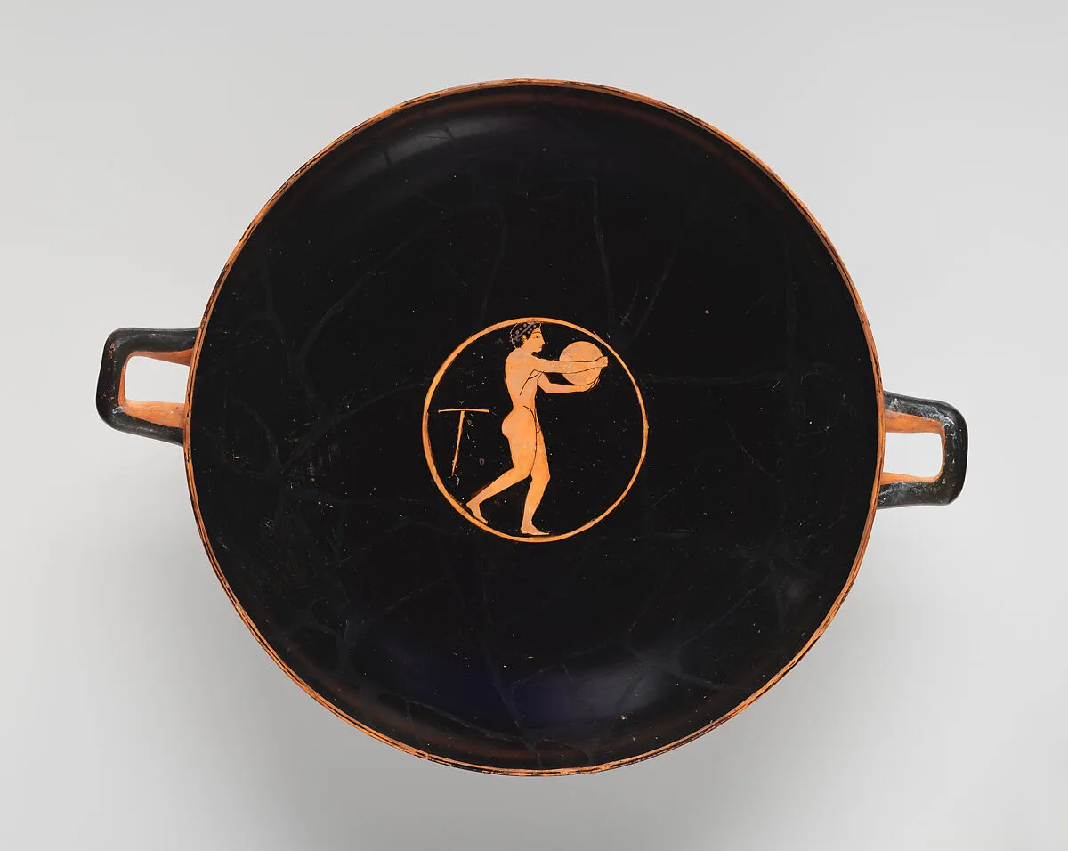 Terracotta kylix (drinking cup) — Epeleios Painter