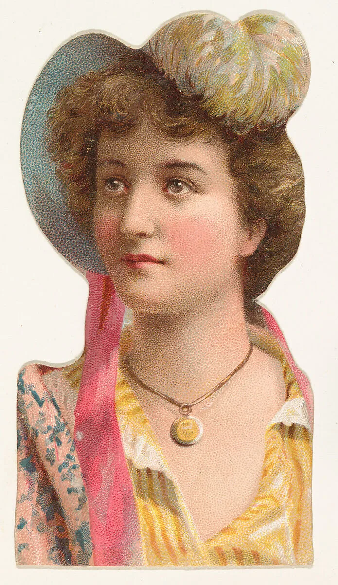 Actress wearing brimmed hat with white feather, from Stars of the Stage, Fourth Series (N132) issued by Duke Sons & Co. to promote Honest Long Cut Tobacco — American Tobacco Company|W. Duke, Sons & Co.