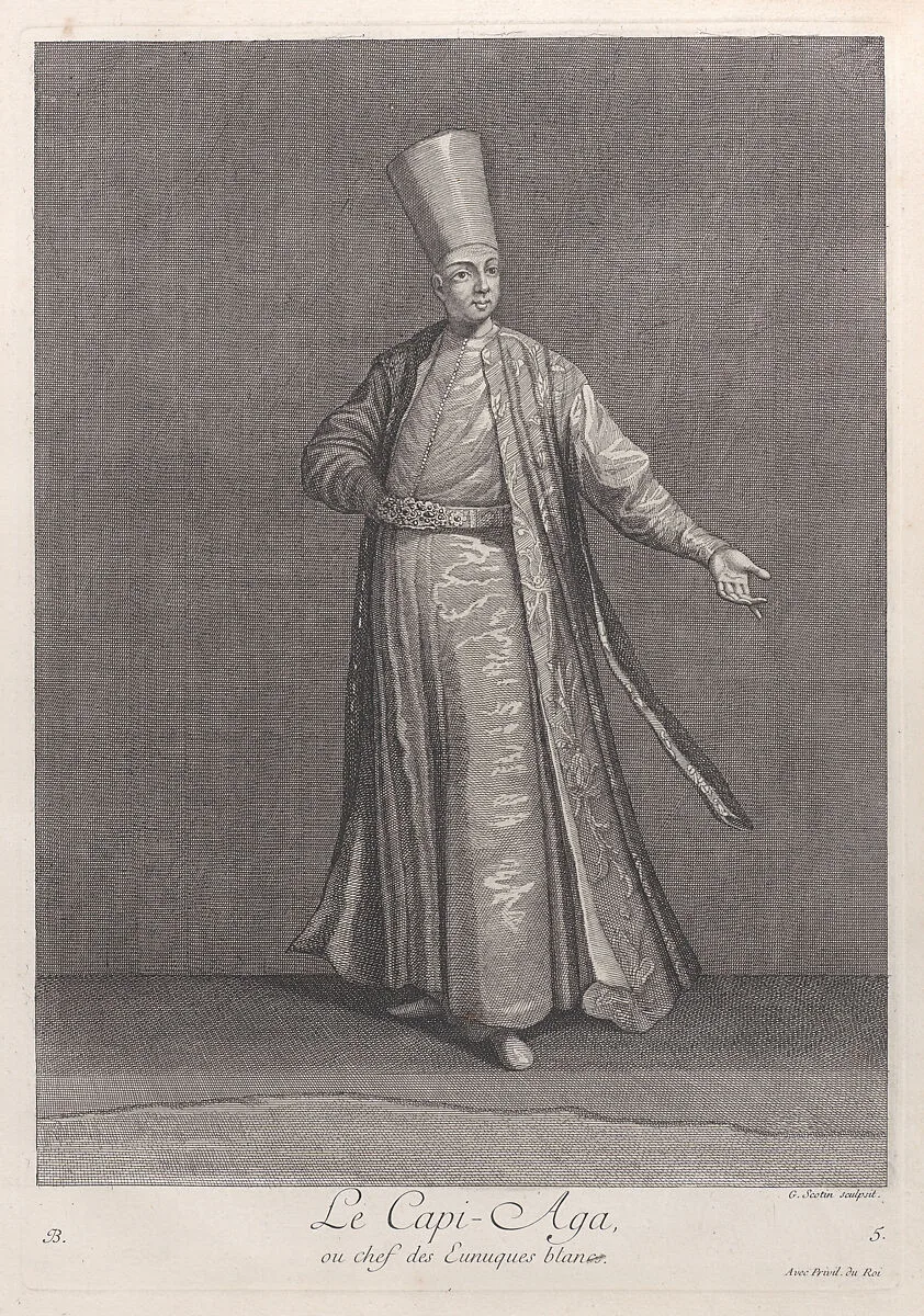 Le Capi-Aga, ou chef des Eunuques blancs, plate 5 from "Recueil de cent estampes représentent differentes nations du Levant" — Jacques le Hay|Jean Baptiste Vanmour|Gérard Jean Baptiste Scotin I