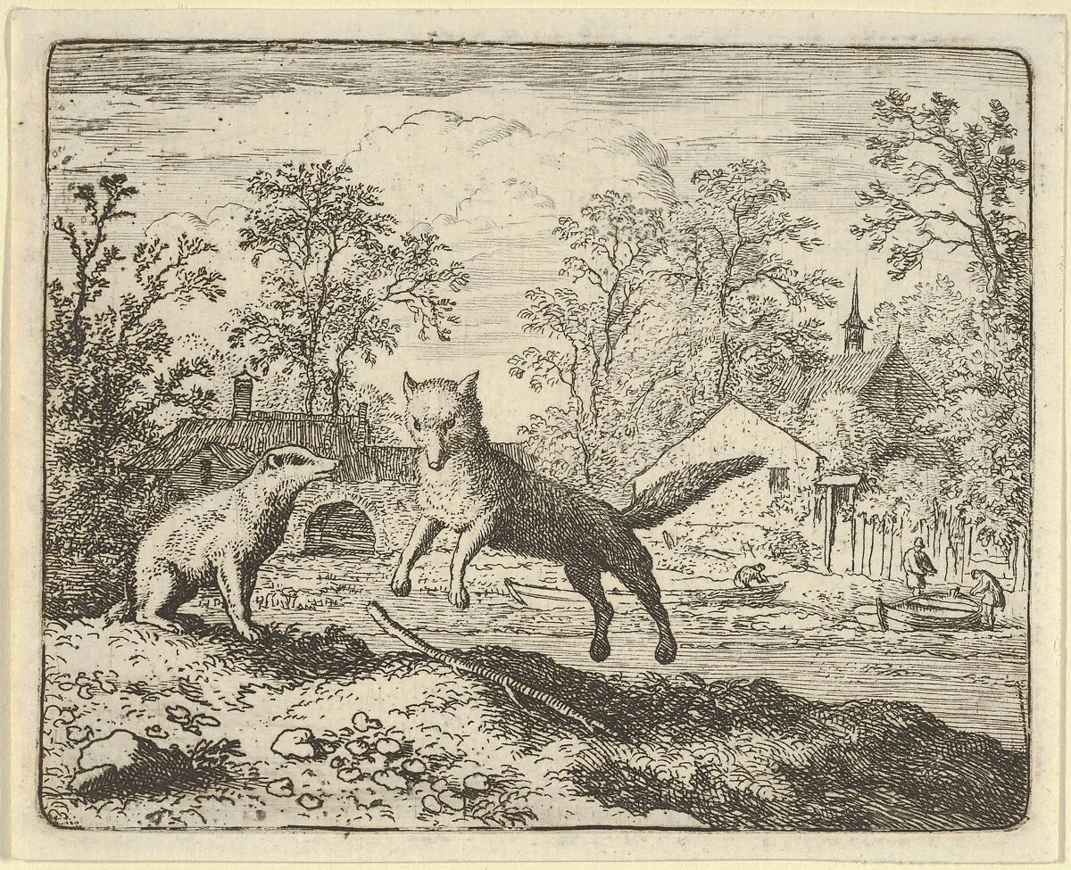 The Badger Imposes as Punishment to Jump Three Times Over a Stick on the Ground from Hendrick van Alcmar's Renard The Fox — Allart van Everdingen