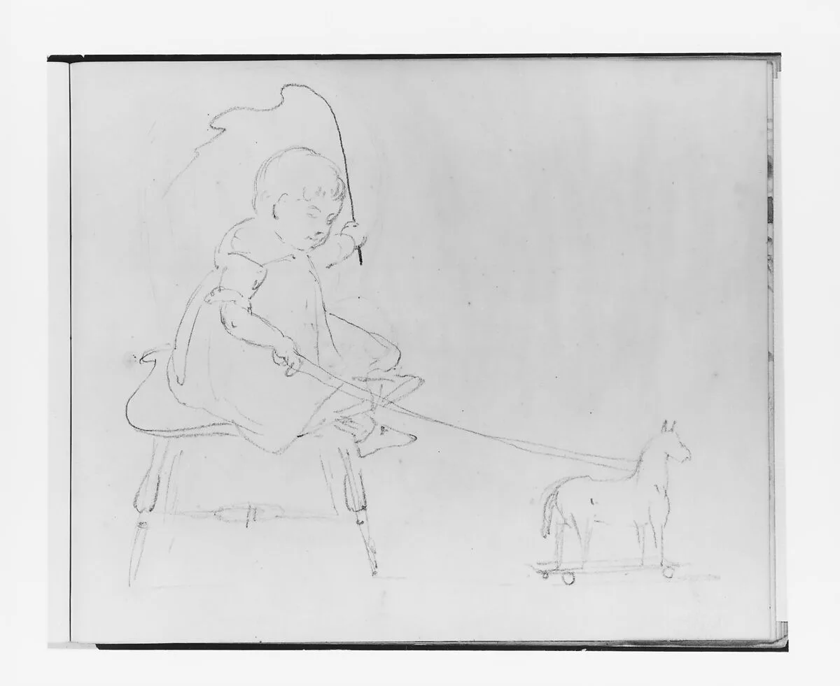 Baby with a Toy Horse (from Sketchbook) — Francis William Edmonds