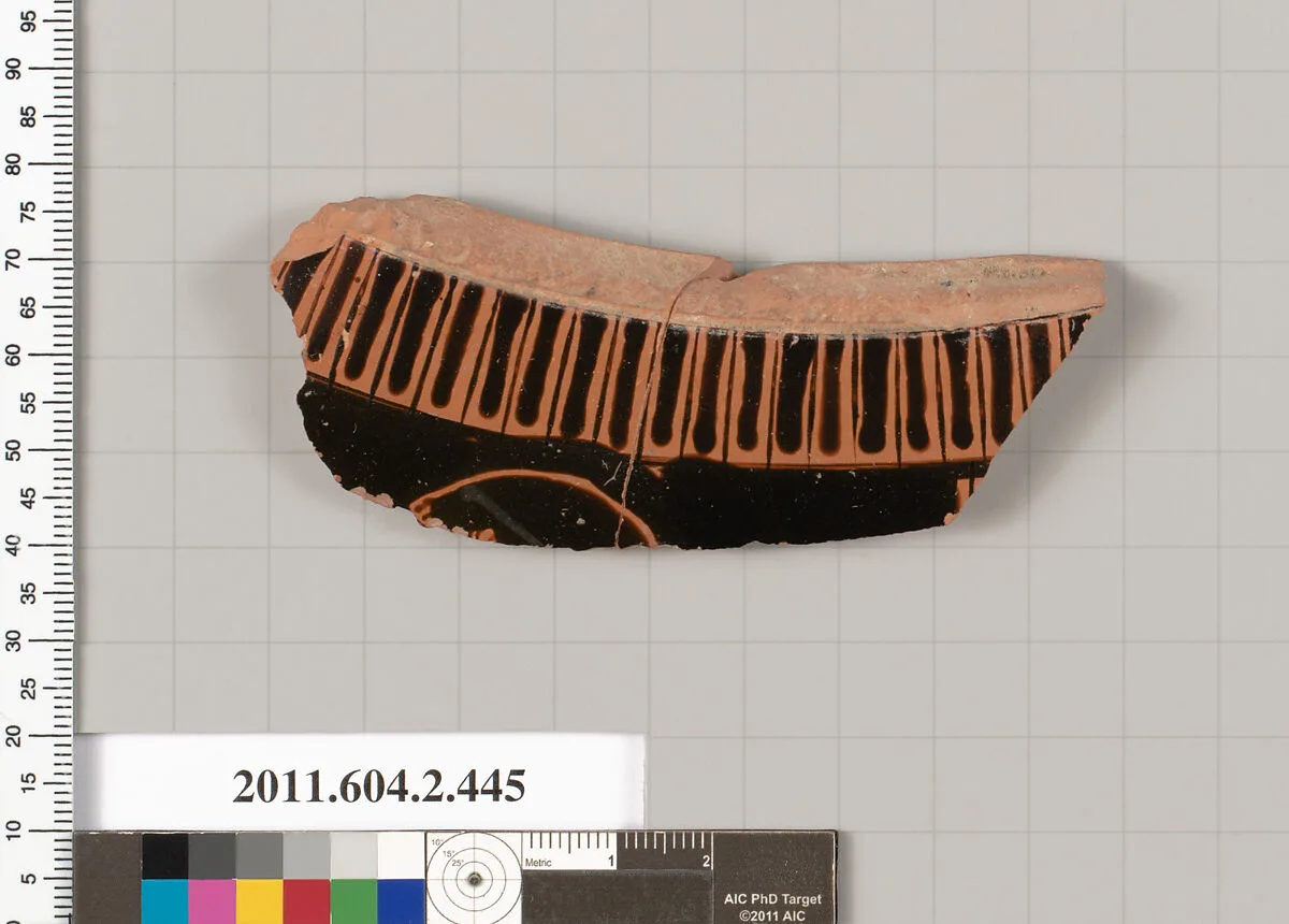 Terracotta fragment of a column-krater (bowl for mixing wine and water) or stamnos (jar)? — Unknown