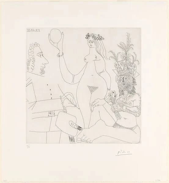 A Painter before one of Raphael's Three Graces and a Woodsman in a Party Hat, from 347 Suite — Pablo Picasso|Aldo and Piero Crommelynck|Galerie Louise Leiris