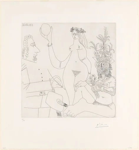A Painter before one of Raphael's Three Graces and a Woodsman in a Party Hat, from 347 Suite