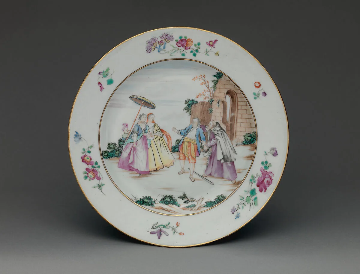 Plate with scene from "Les Oies de Frère Philippe" — Nicolas Lancret