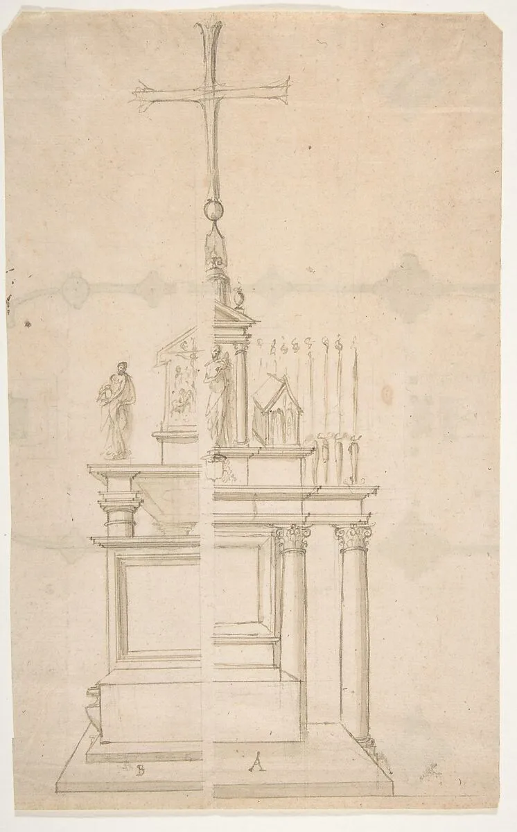 Elevation of a Main Altar with an Alternate Design — Anonymous, French, 16th century