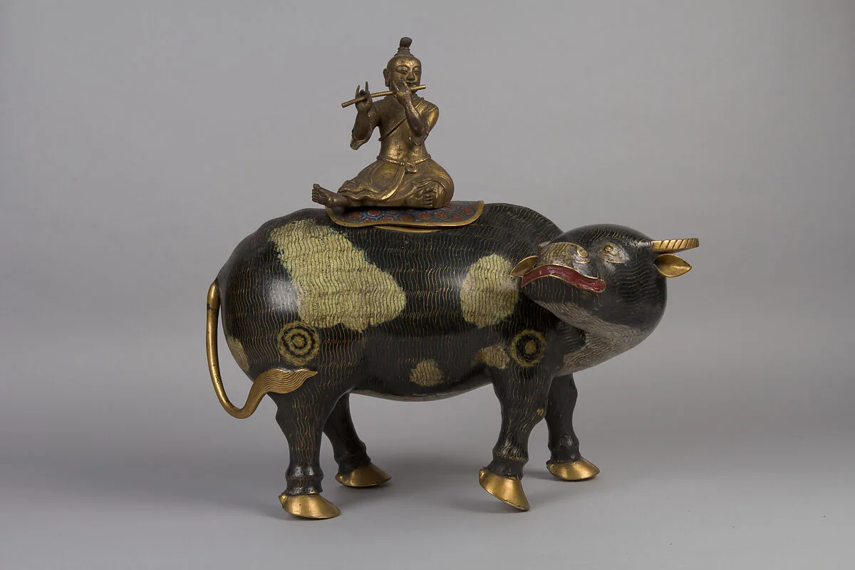 清康熙 銅胎掐絲琺琅牧童水牛|Herdboy with Water Buffalo — Unknown