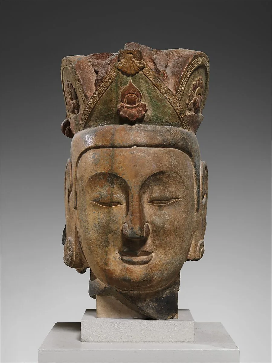 北齊 彩繪石雕菩薩頭像|Head of a bodhisattva — Unknown