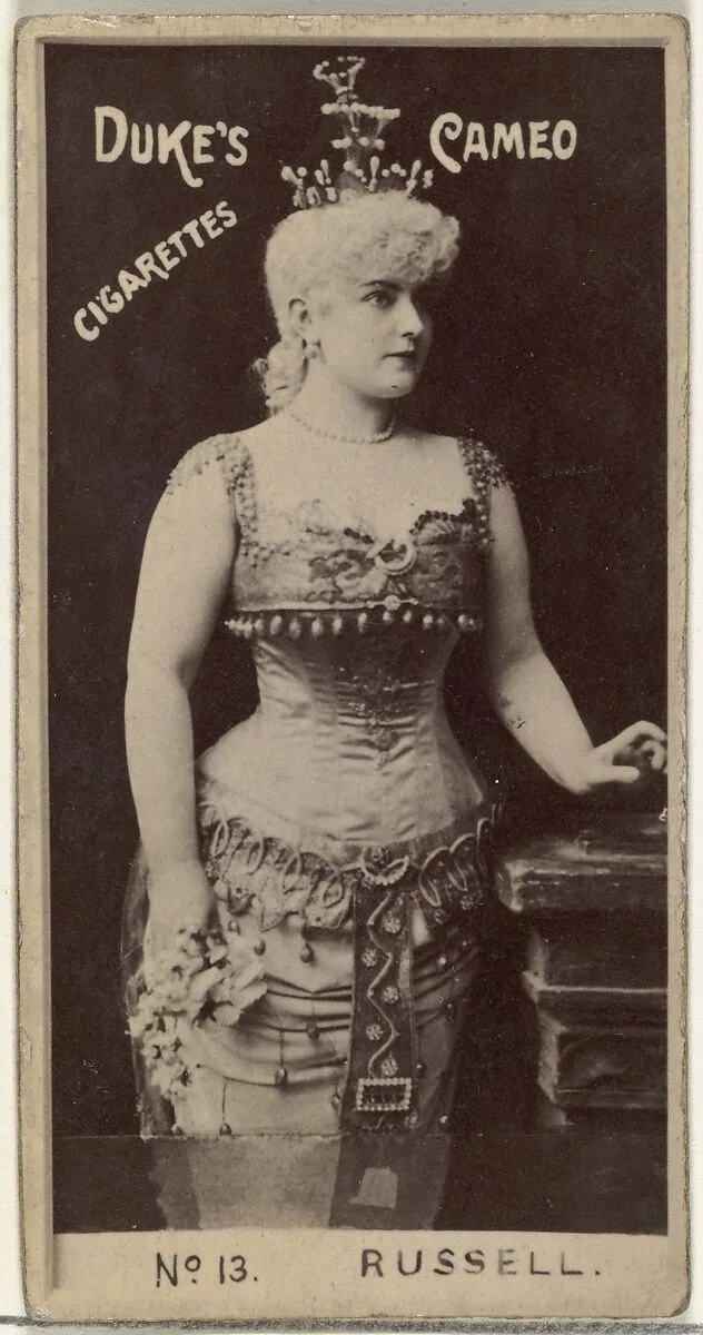 Card Number 13, Lillian Russell, from the Actors and Actresses series (N145-4) issued by Duke Sons & Co. to promote Cameo Cigarettes — W. Duke, Sons & Co.