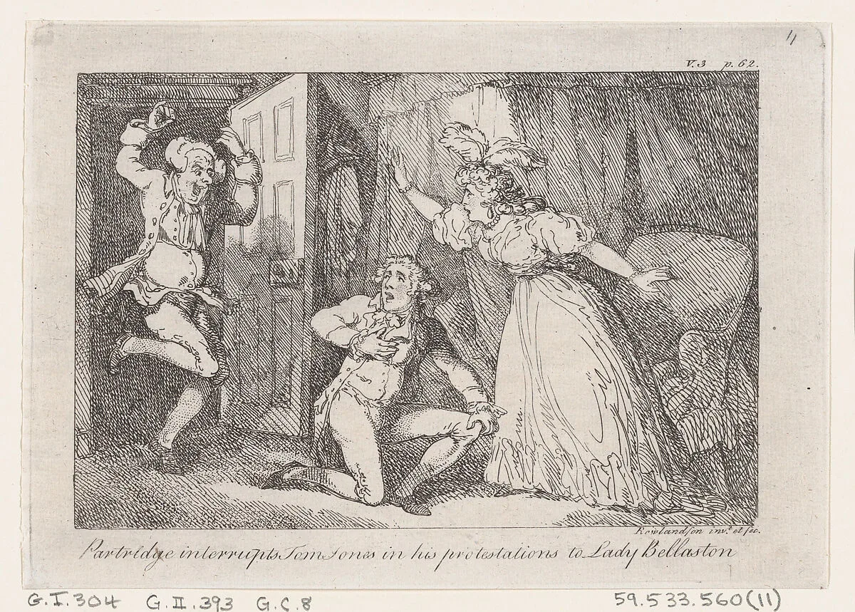 Partridge Interrupts Tom Jones in his Protestations to Lady Bellaston, from "The History of Tom Jones, a Foundling" — Henry Fielding|Thomas Rowlandson