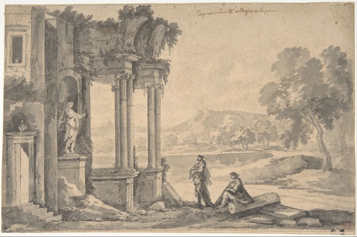 Ruins of a Temple by a Lake — Etienne Allegrain