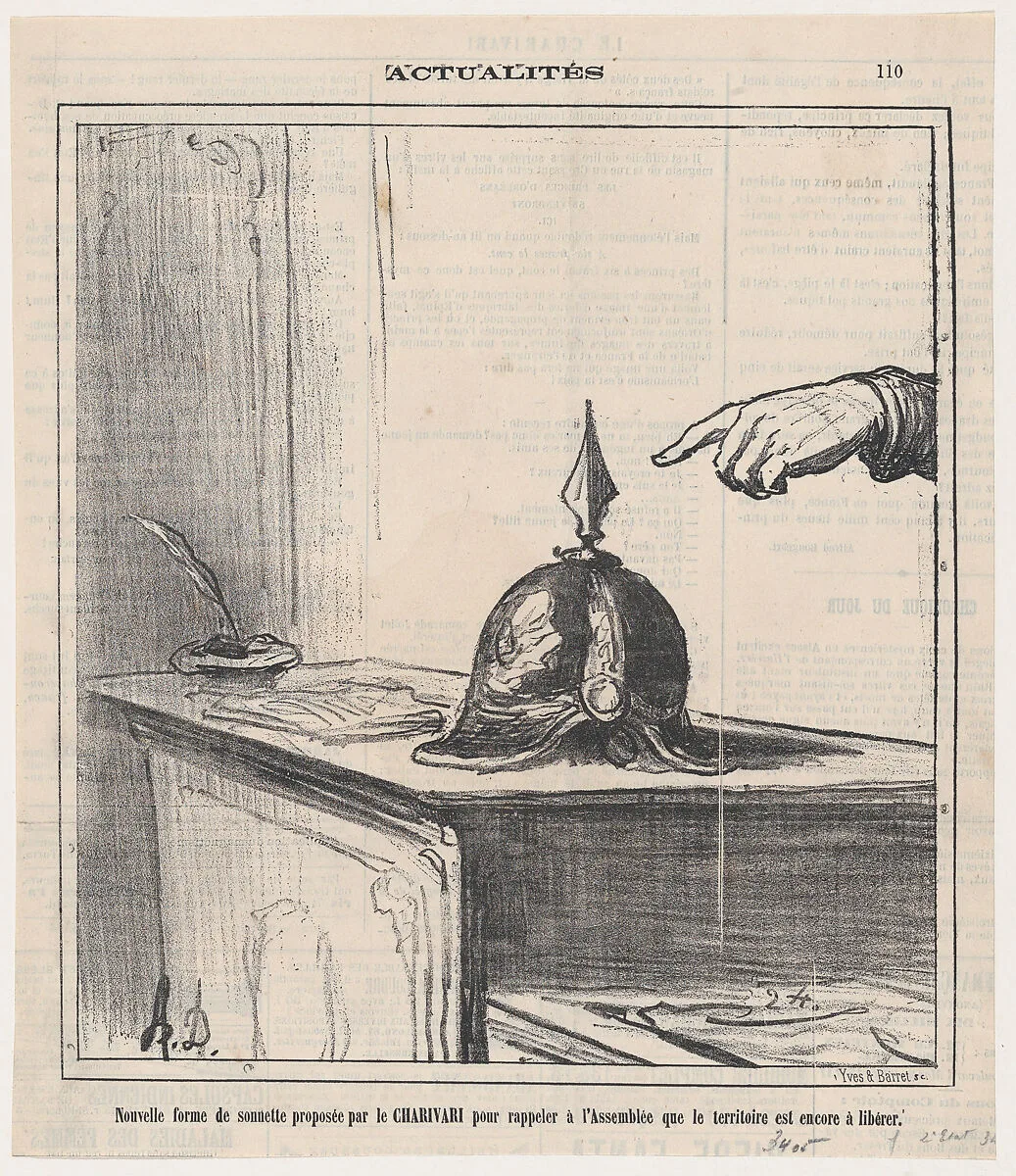 The Charivari is proposing a new kind of bell which should remind the Assembly that some of the territories still need to be liberated, from 'News of the day,' published in Le Charivari, June 13, 1872 — Honoré Daumier