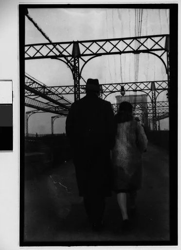 [Pedestrians on Brooklyn Bridge Walkway, New York City]