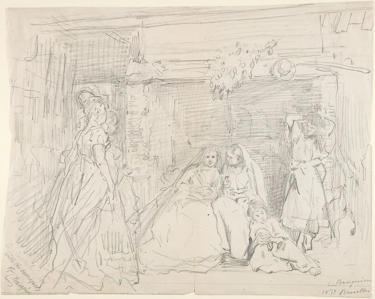 Interior with Figures before a Fireplace — Charles Baugniet