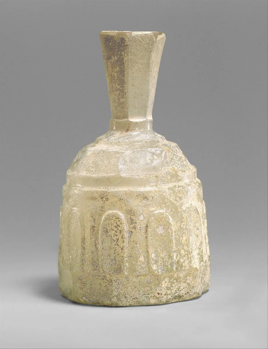 Glass Bottle with Faceted Decoration — Unknown