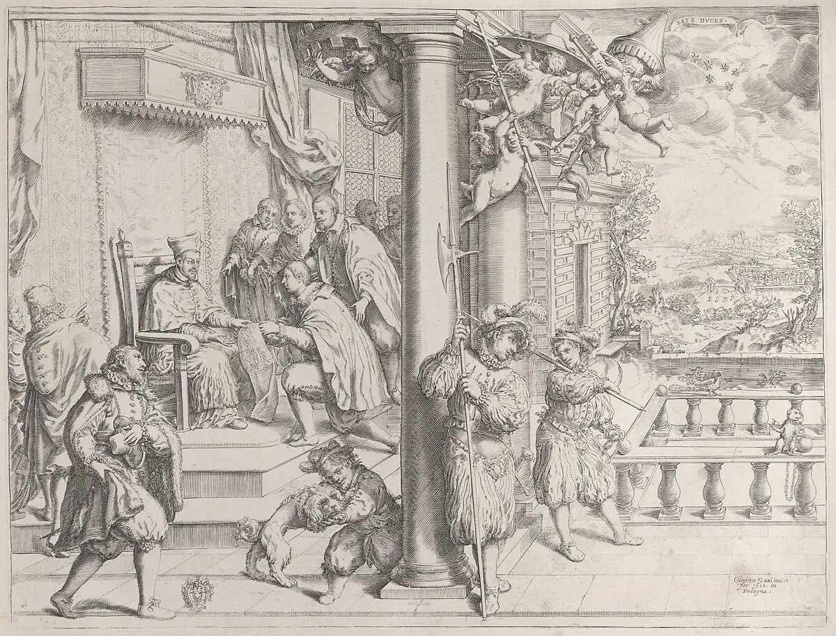A Young Man Presenting his Thesis to Cardinal Aldobrandini — Cardinal Pietro Aldobrandini|Oliviero Gatti