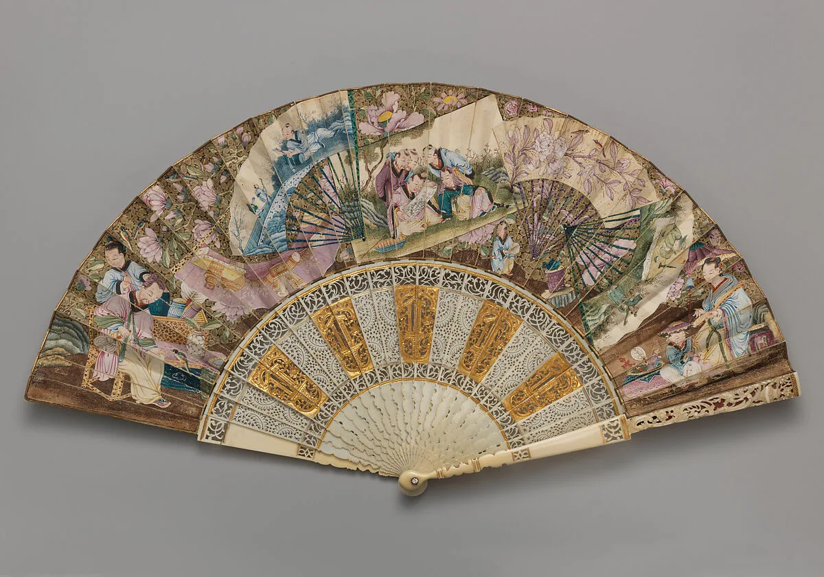 Folding Fan with Trompe l'Oeil Representations of Fans, Scrolls, and Figure Groups — Unknown