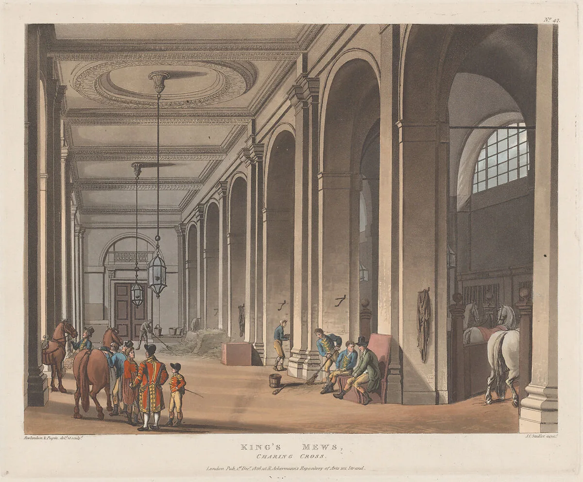 King's Mews, Charing Cross — Auguste Charles Pugin|Rudolph Ackermann, London|Thomas Rowlandson|Joseph Constantine Stadler