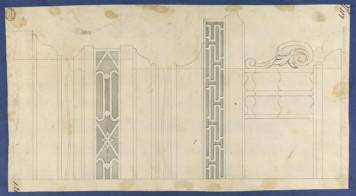 Moldings and Fretwork for China Case, from Chippendale Drawings, Vol. II — Thomas Chippendale