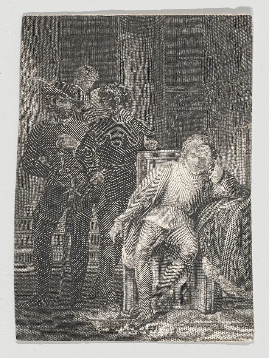 The Duke of Clarence Asleep in the Tower, as Brackenbury Leaves (Shakespeare, Richard III, Act 1, Scene 4) — Henry Corbould|Charles Rolls|William Shakespeare