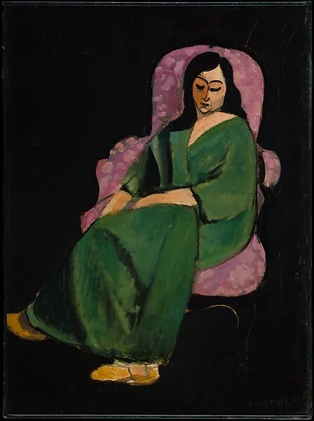 Laurette in a Green Robe, Black Background — Henri Matisse