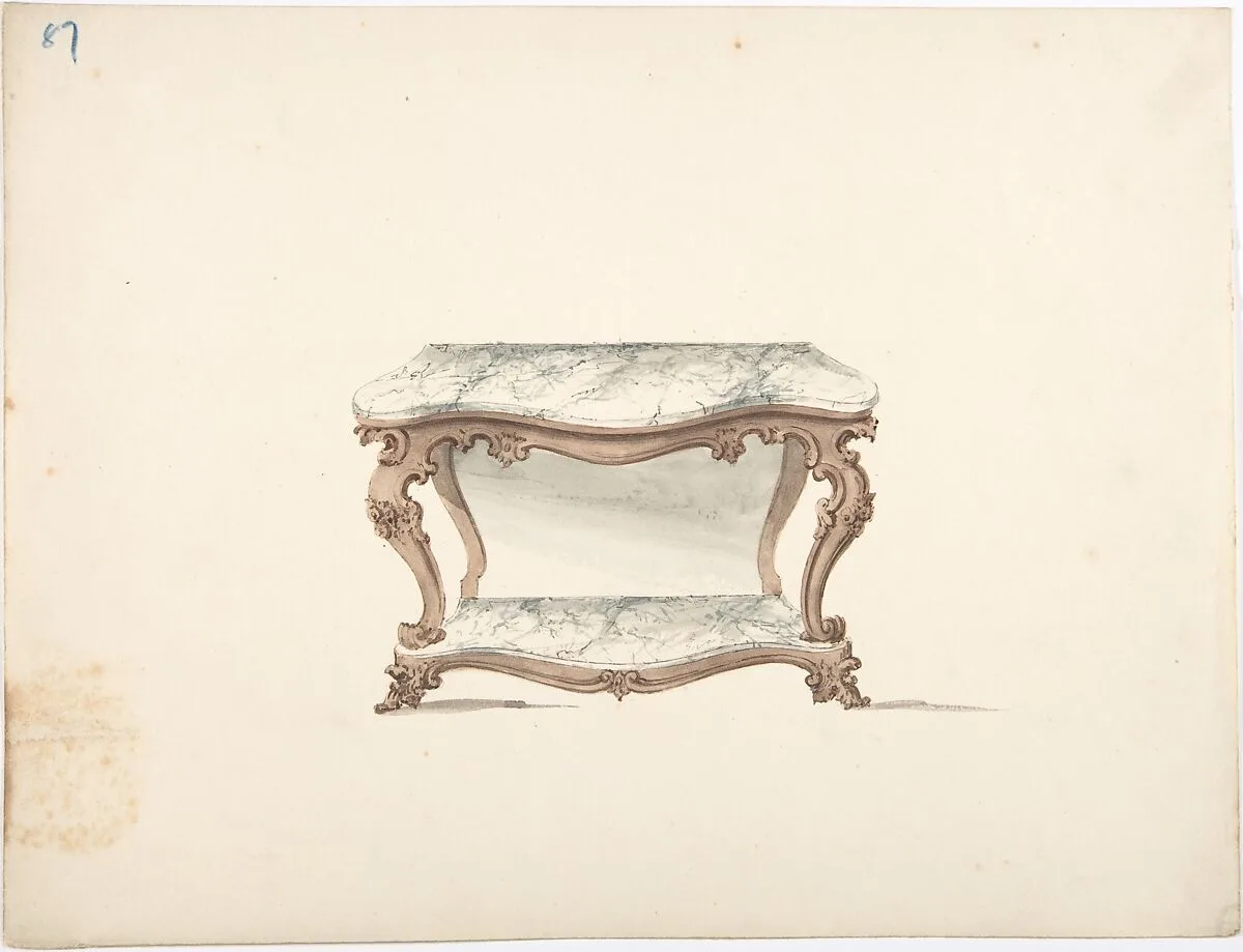 Design for a Marble Topped Table with a Marble Shelf — Anonymous, British, 19th century