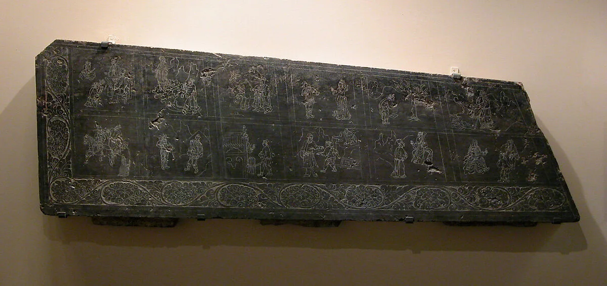 元 戲劇演員和二十四孝圖 石槨前端與側|Side Panel from a Sarcophagus — Unknown