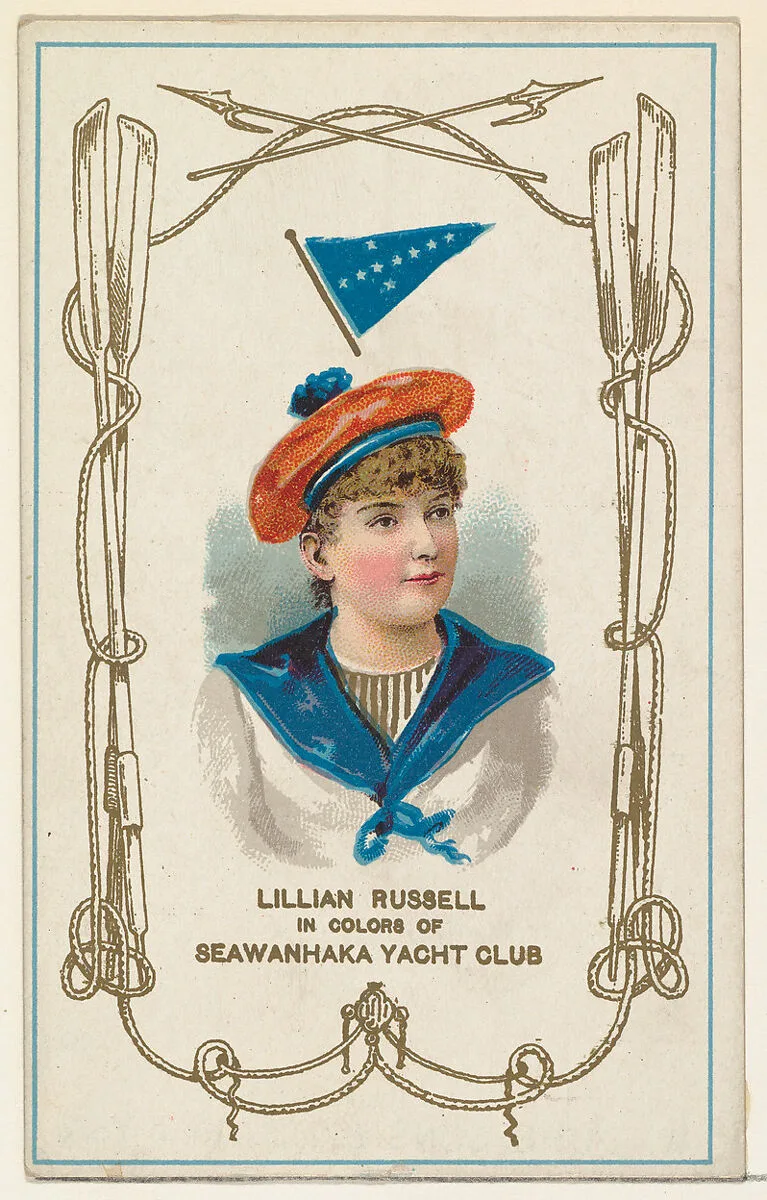 Lillian Russell in Colors of Seawanhaka Yacht Club, from the Yacht Colors of the World series (N140) issued by Duke Sons & Co. to promote Honest Long Cut Tobacco — W. Duke, Sons & Co.