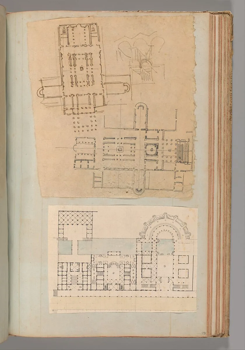 Page from a Scrapbook containing Drawings and Several Prints of Architecture, Interiors, Furniture and Other Objects — Charles Percier|Pierre François Léonard Fontaine