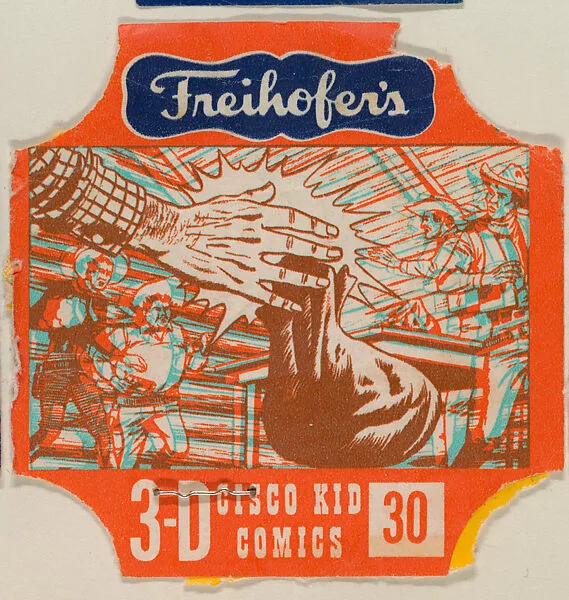 3-D Cisco Kid, No. 30, from the Cisco Kid Comics bread end labels series (D290-5) issued by Freihofers Baking Company — Freihofer Baking Company