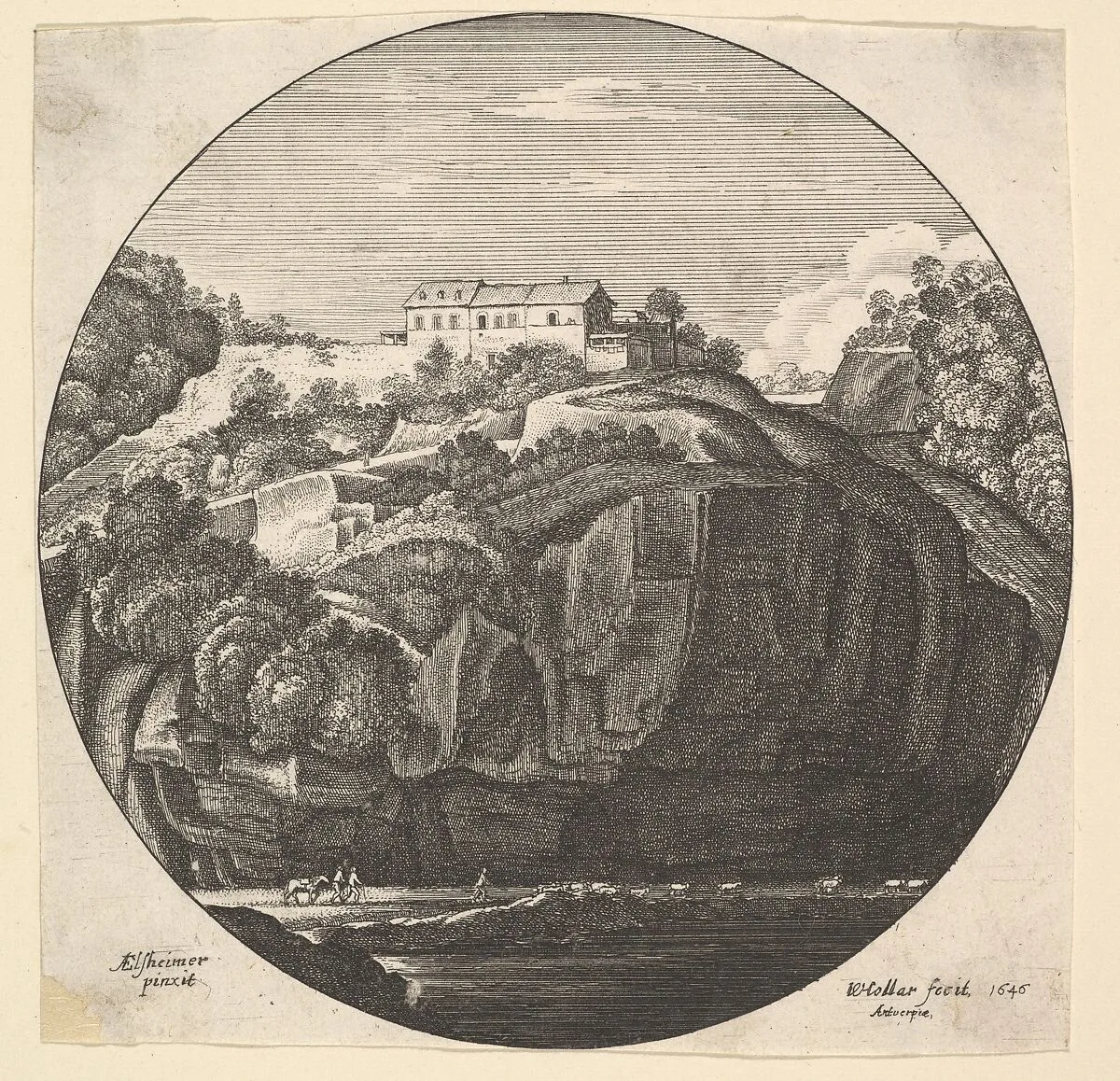 Landscape with a house on cliffs — Adam Elsheimer|Wenceslaus Hollar