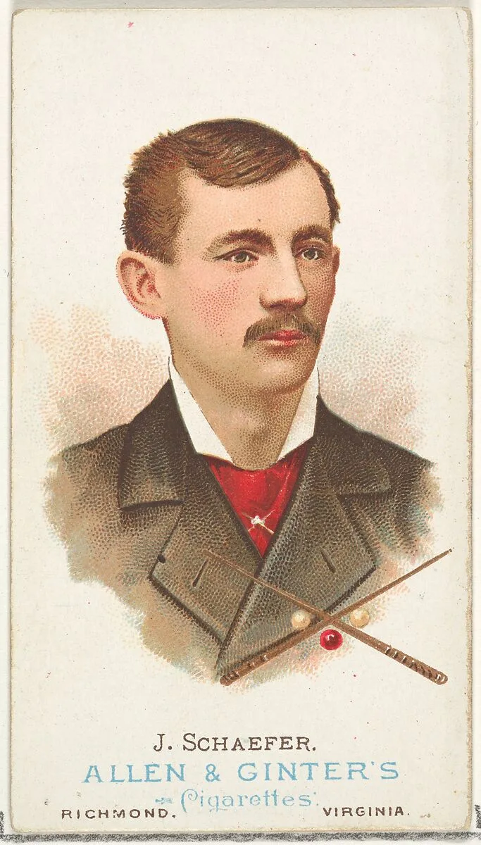 Jacob Schaefer, Billiard Player, from World's Champions, Series 1 (N28) for Allen & Ginter Cigarettes — Lindner, Eddy & Claus|Allen & Ginter