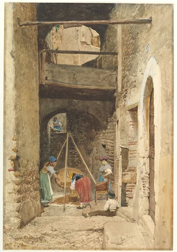 Italian Courtyard and Figures