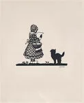 Silhouette of a little girl with a cat — Gertrud Blecke