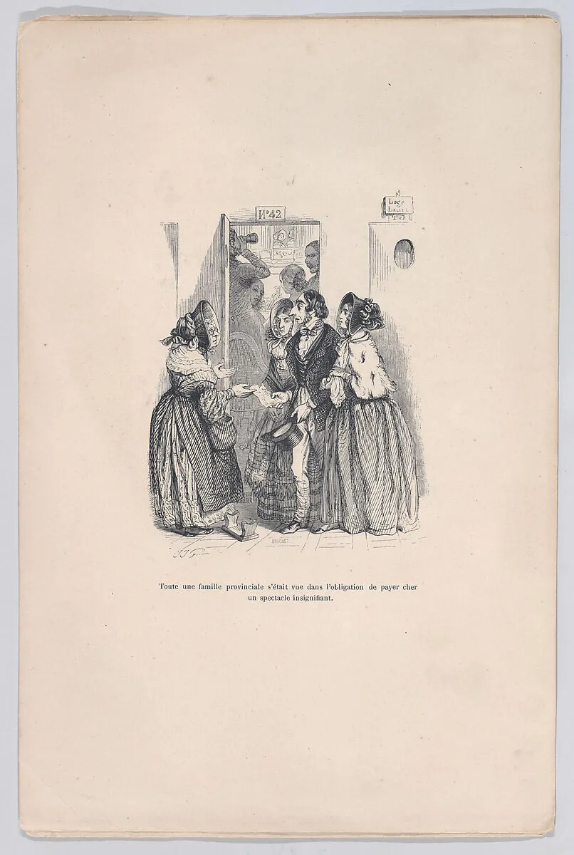 "A provincial family was forced to pay a high price for an insignificant show." from the Little Miseries of Human Life — J. J. Grandville|Brugnot|Henri Fournier|Paul-Emile-Daurand Forgues