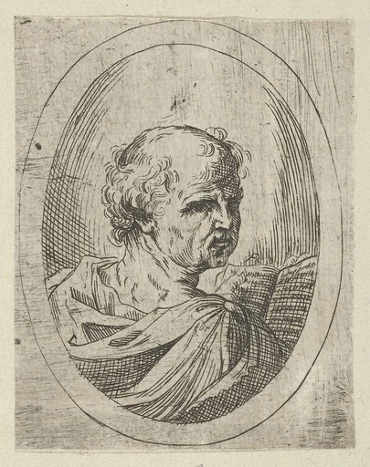 An apostle seen from behind and turning to the right, holding an open book, in an oval frame, from "Christ, the Virgin, and Thirteen Apostles"