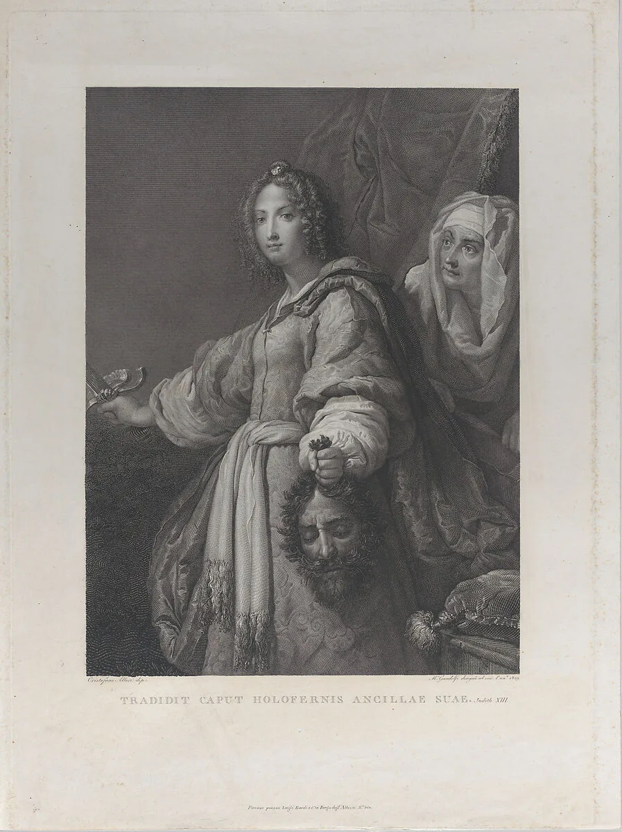 Judith holding the head of Holofernes and a sword, her maid behind her at right — Cristofano Allori|Luigi Bardi|Mauro Gandolfi