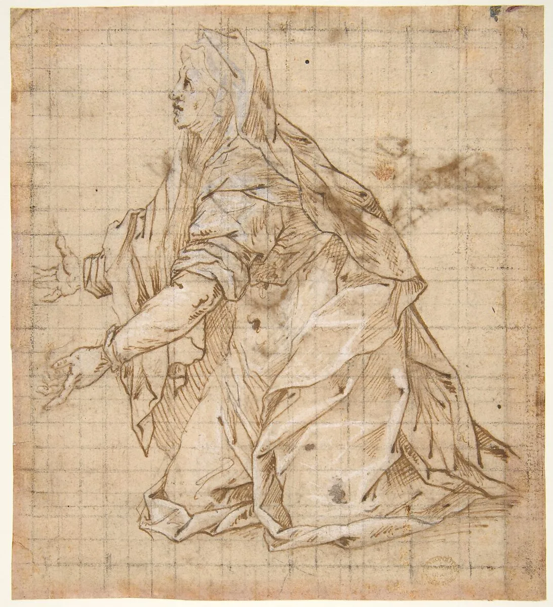 Woman Kneeling Facing Left (recto); Seated Woman Facing Right (verso) — Giovanni Battista Trotti ("Il Malosso")