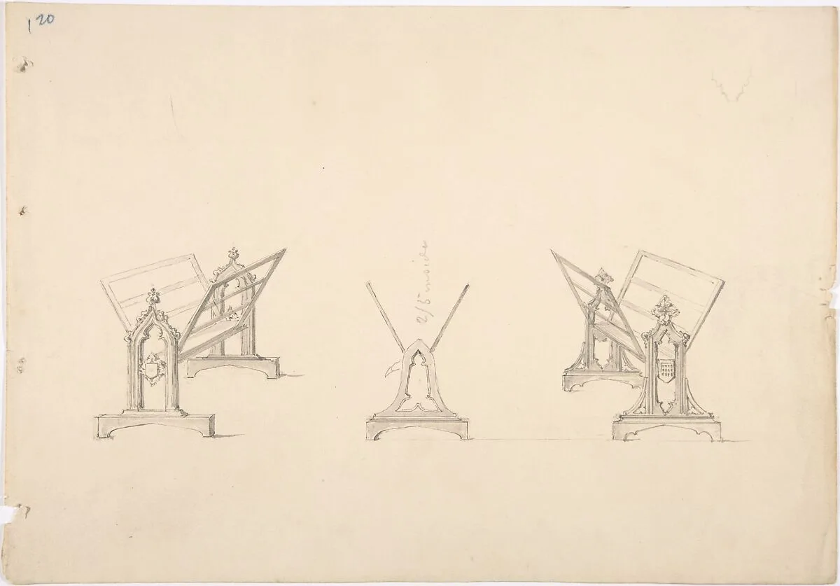 Design for Three Gothic Style Book Stands — Anonymous, British, 19th century